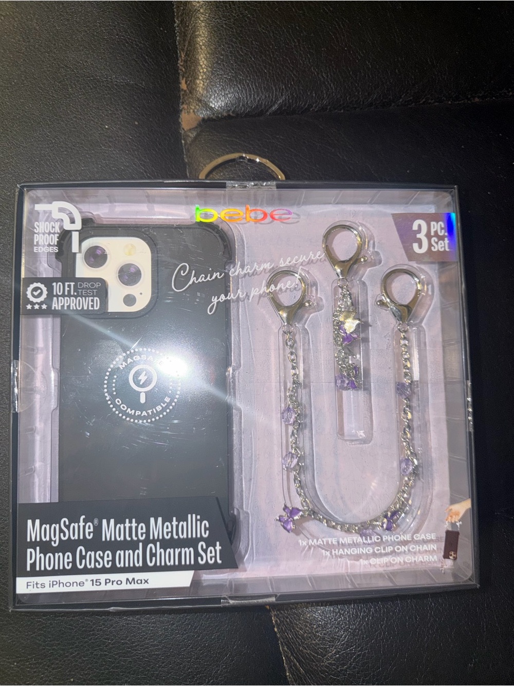 bebe MagSafe Matte Metallic Phone Case & Charm Set - Lavender and Gold Accents